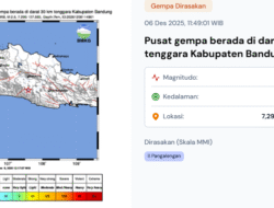 Gempa Bumi Berkekuatan Magnitudo 2,5 Guncang Tenggara Kabupaten Bandung