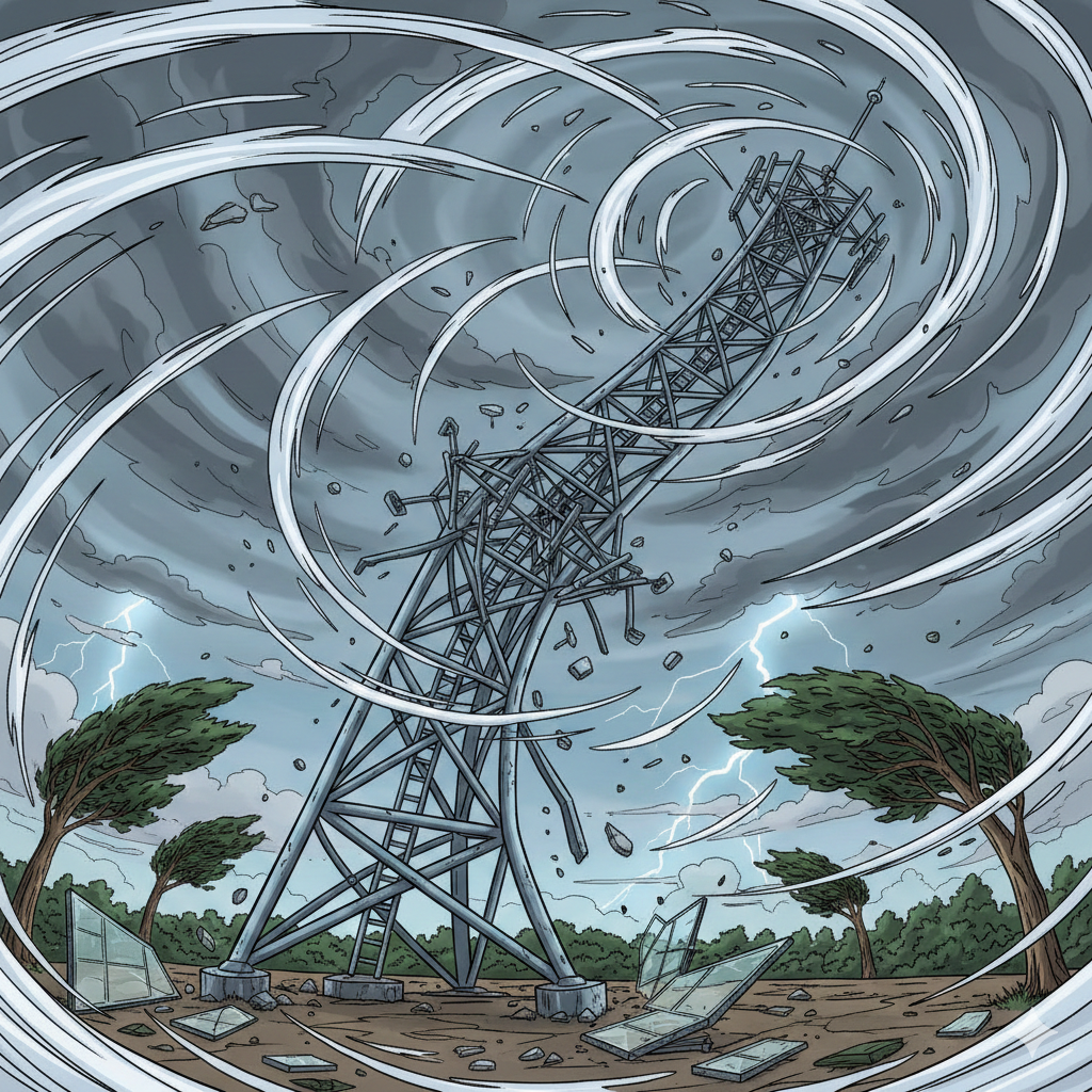 Ilustrasi Tower Diterjang Angin Kencang.(AI)