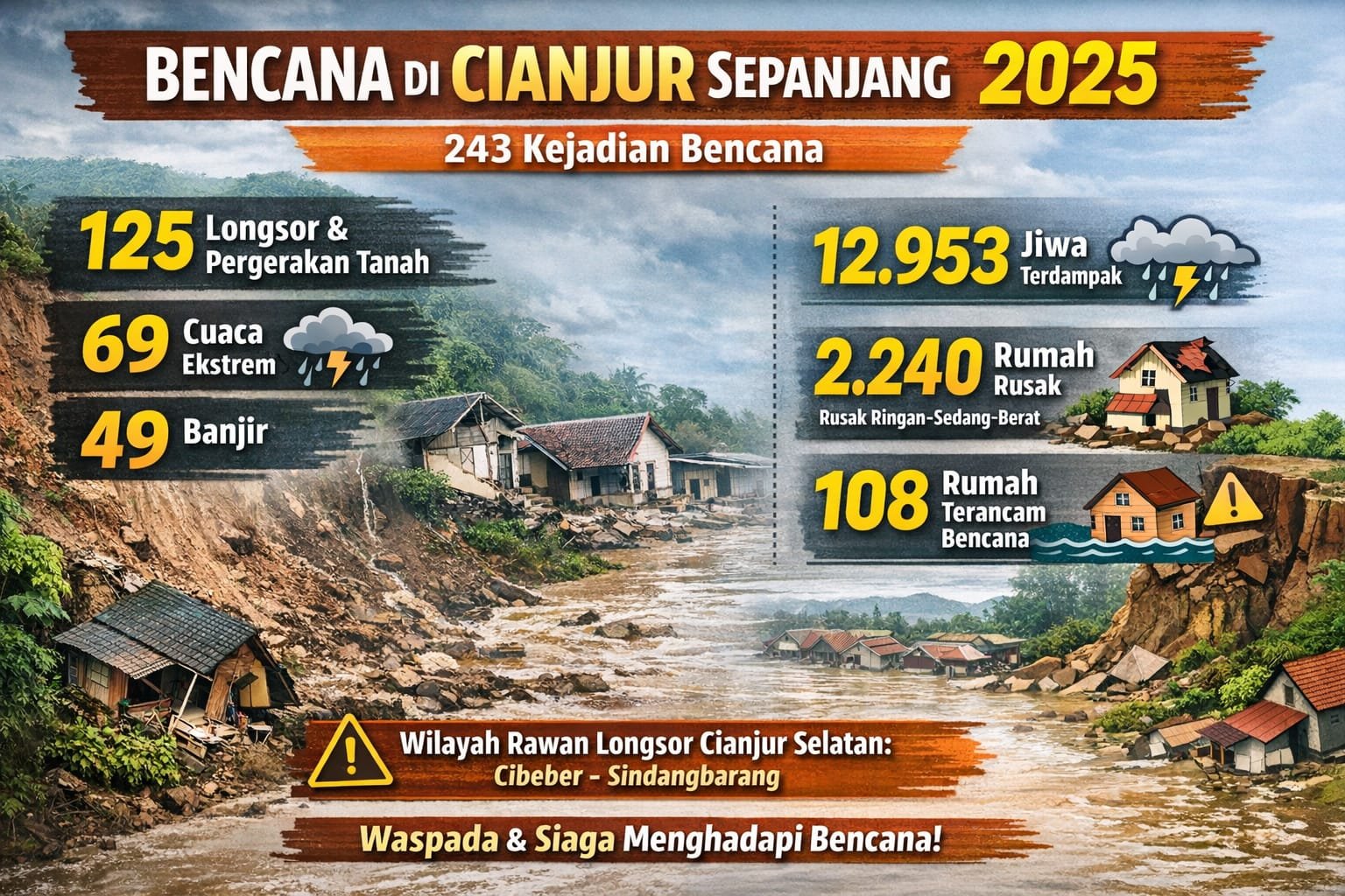BPBD Rincikan 243 Bencana yang Landa Cianjur Selama 2025