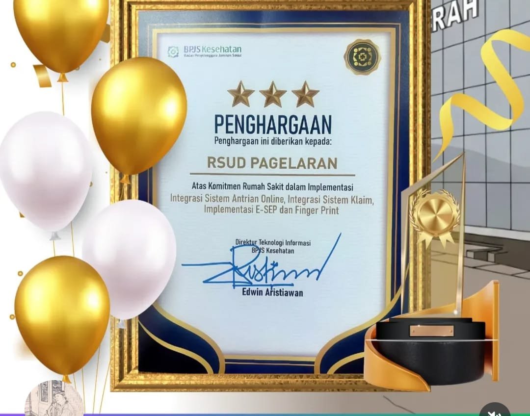 Rumah Sakit Umum Daerah (RSUD) Pagelaran Kabupaten Cianjur meraih penghargaan integrasi dan transformasi digital Program Jaminan Kesehatan Nasional (JKN) dari BPJS Kesehatan.