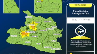 Peringatan Dini Cuaca Jawa Barat Hari Ini, 30 Maret 2026, Waspada Hujan Lebat Disertai Petir