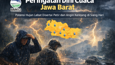 Peringatan Dini Cuaca Jawa Barat 2 April 2026, Hujan Lebat Disertai Petir Berpotensi Terjadi Siang Ini