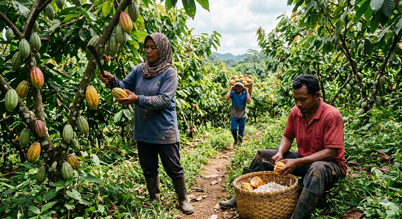 Ilustrasi-Ratusan pekerja perusahaan perkebunan kakao di Desa Ciandam, Kecamatan Mande, Kabupaten Cianjur, mengeluhkan tunggakan gaji.(Foto: Gemini AI)