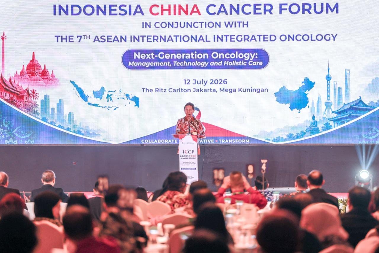 Menteri Kesehatan Budi Gunadi Sadikin dalam Indonesia-China Cancer Forum (ICCF) 2026 di Jakarta, Minggu 12 Juli 2026.