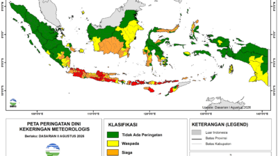 BMKG Keluarkan Peringatan Dini Kekeringan Meteorologis Dasarian II Agustus 2026