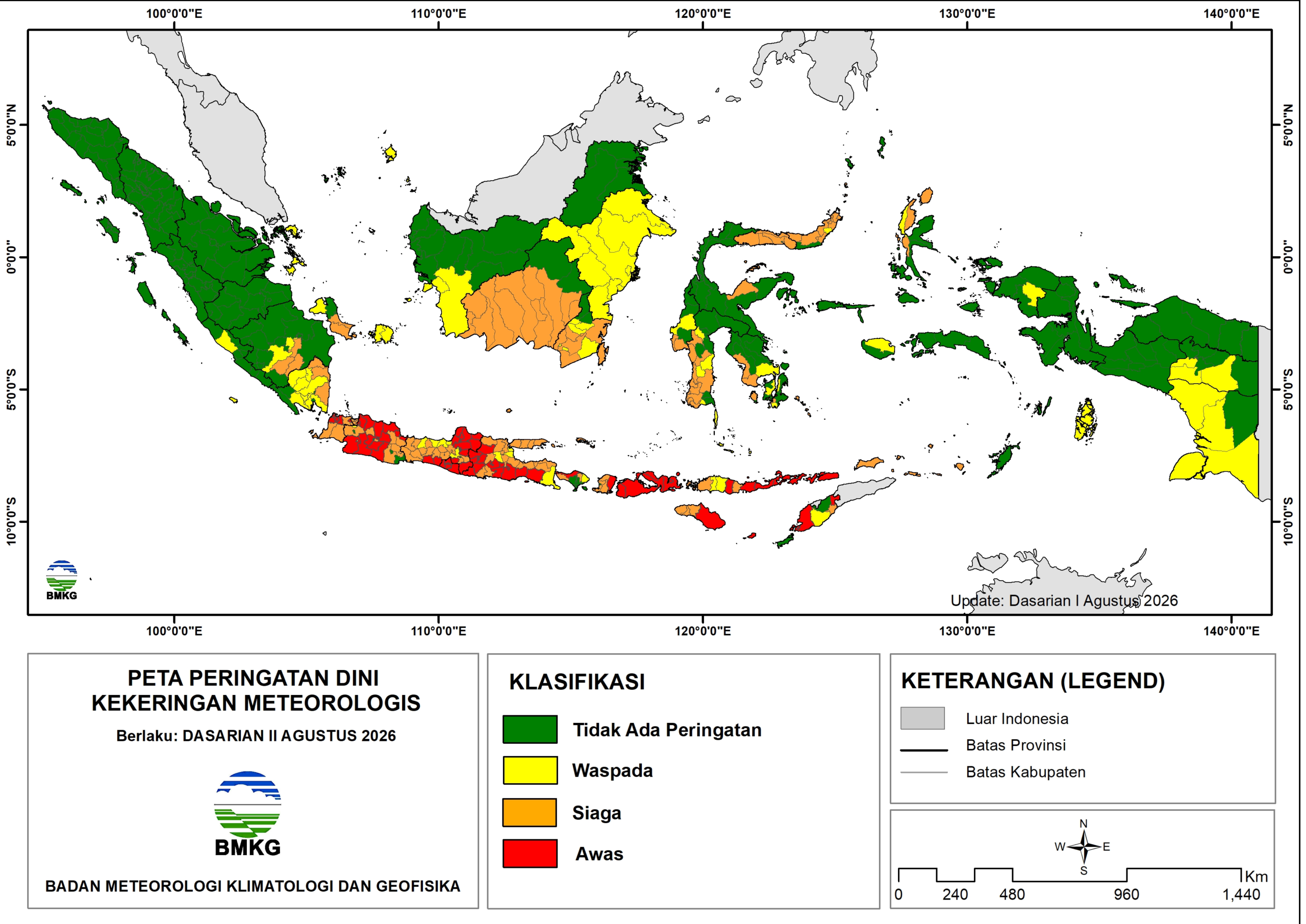BMKG Keluarkan Peringatan Dini Kekeringan Meteorologis Dasarian II Agustus 2026