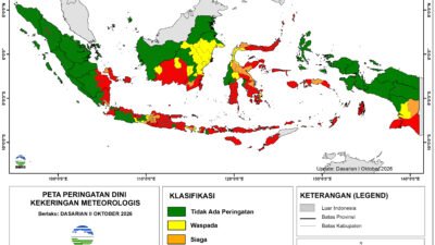 Peringatan Dini Kekeringan Meteorologis Oktober 2026, Sejumlah Wilayah Berstatus Siaga hingga Awas